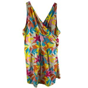 Lands End Floral Surplice Swim Dress Blue Pink Yellow 26W Tropical Plus‎ 522575